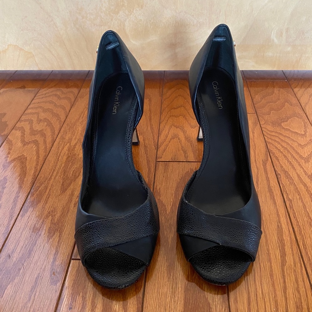 Calvin Klein black peep toe stilettos